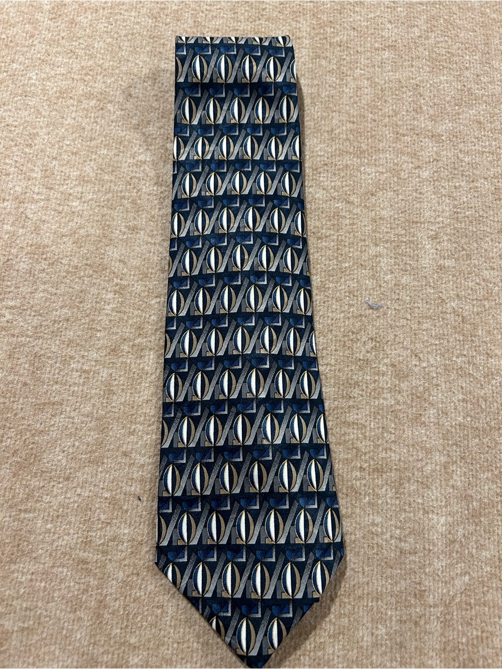 David Taylor Silk Geometric Navy and Cream 55”x4” Max